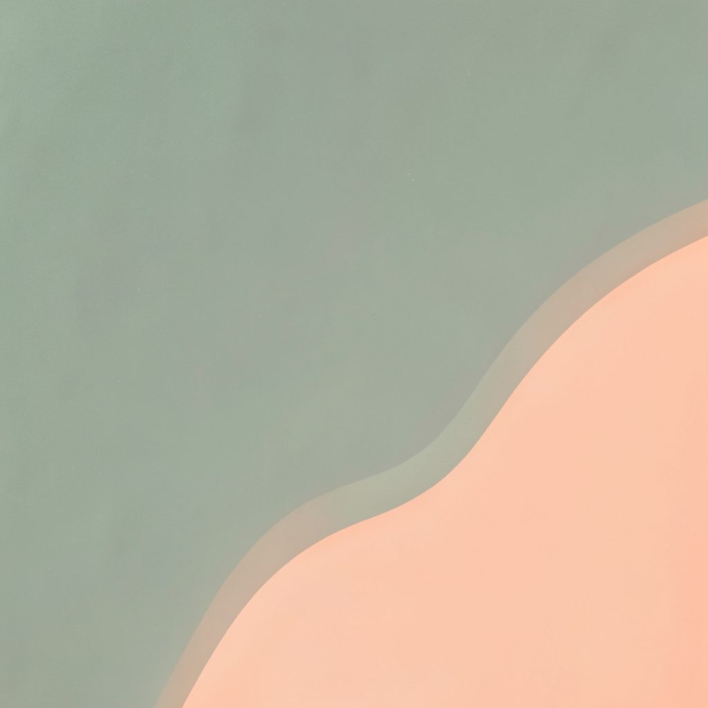 Warm abstract composition in muted sage green and soft peach tones with gentle organic curves