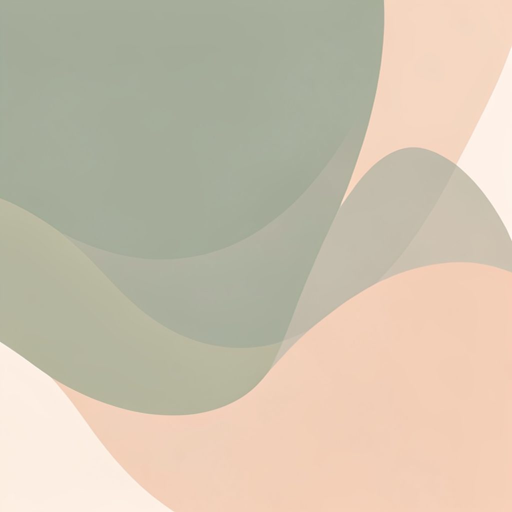 Warm abstract composition in muted sage green and soft peach tones, with gentle organic curves suggesting connection and conversation